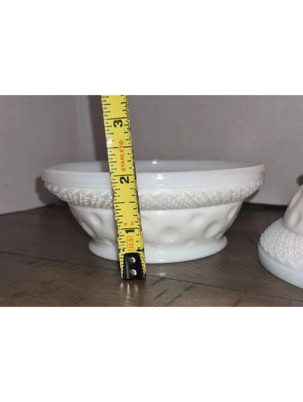 Milk Glass McKee Opal 5-3/8 Cereal Bowls Crosshatch VTG Diamond Thumbnail Dots